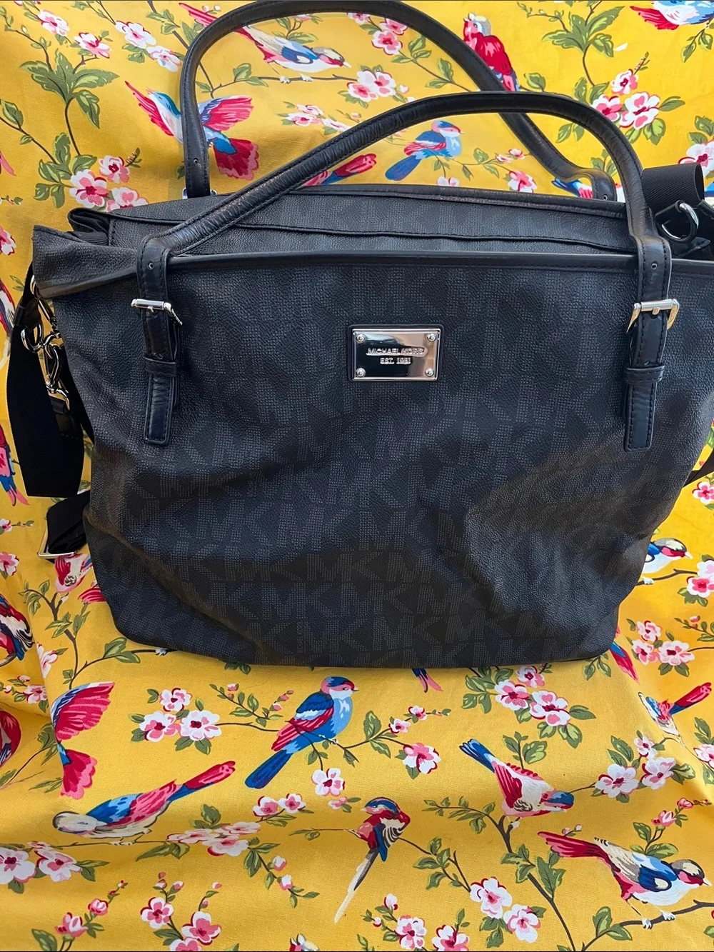 Michael Kors Black Logo Tote with Silver Plaque - Picture 2 of 7